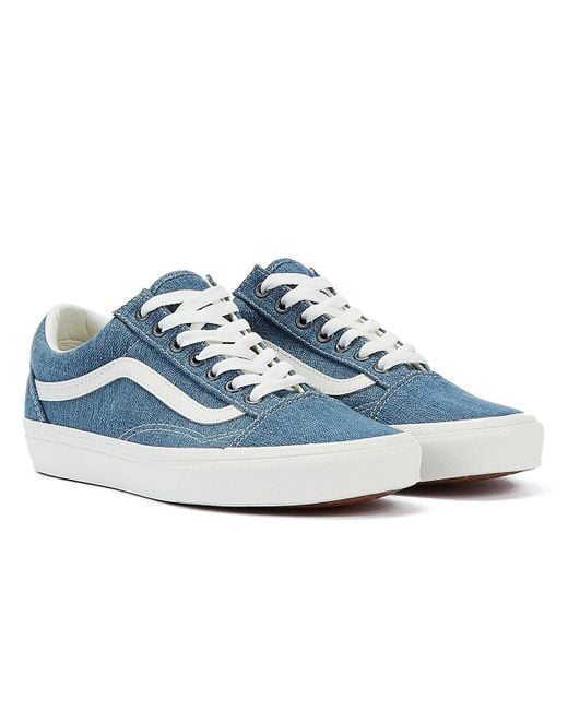 Vans Blue Old Skool Gewebte Jeans /Weiße Jeans-Sneaker