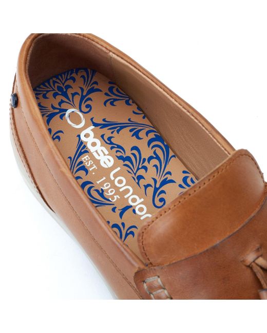 Base London Brown Bonito Leather Burnt Loafers for men