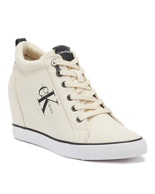 Calvin Klein White Ritzy Womens Wedge Ivory Trainers