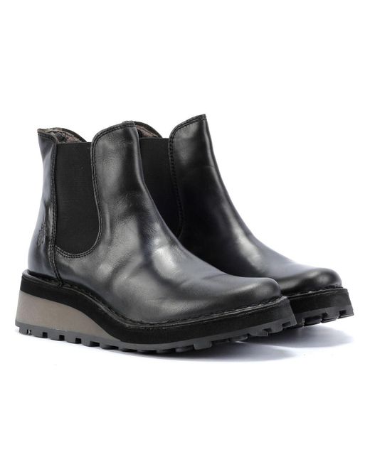 Fly London Black Huud Leather Boots