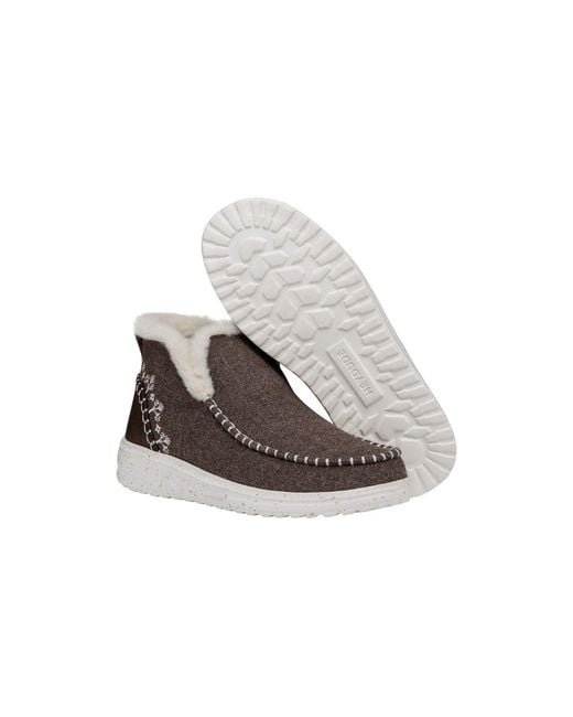 HeyDude Brown Denny Wool Faux Shearling Synthetic Walnut Boots