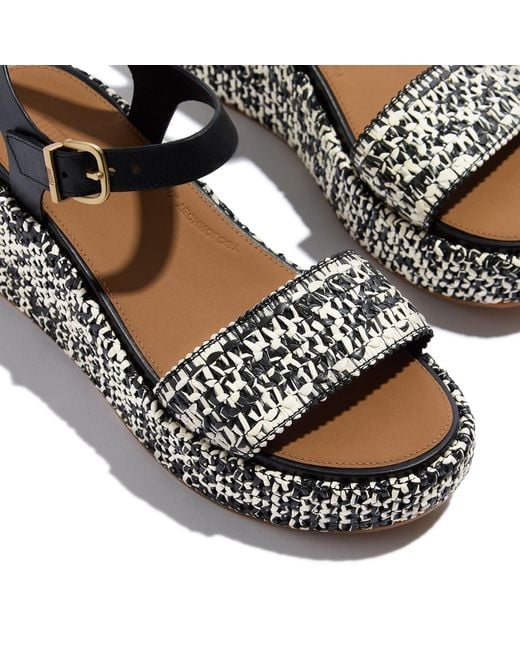 Fitflop Black Platfforms Wedge Faux Suede /Ivory Sandals