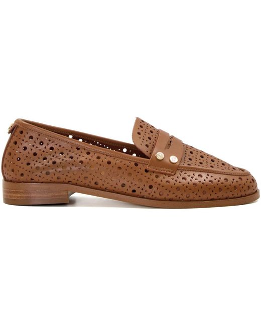 Dune Brown Glimmered Leather Loafers