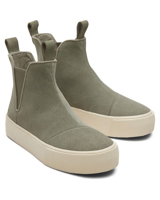 TOMS Green Fenix Platform Leather Vetiver Flat Chelsea Boots