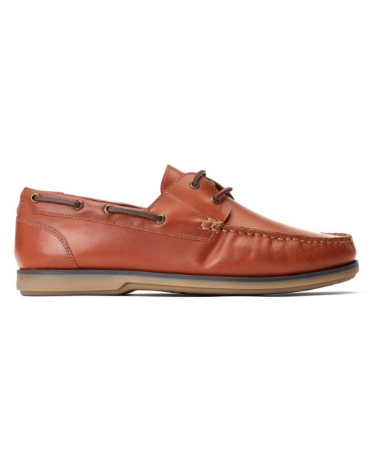 Base London Brown Stern Leather Burnt Boat Shoes for men