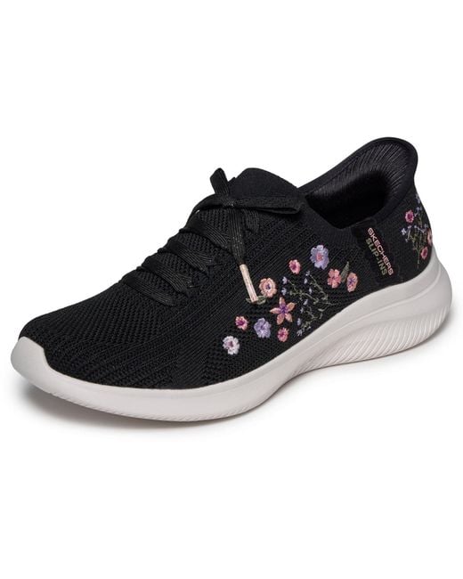 Skechers Black Ultra Flex 4.0 Sweet Petals Textile Knit/Multi Trim Trainers