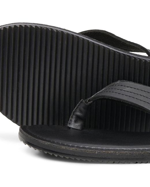 Jack & Jones Black Washton Leather Anthracite Flip Flops for men