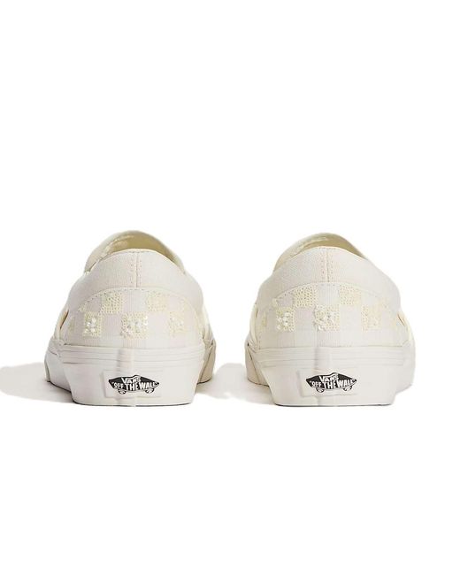 Vans White Classic Slip-On Canvas Beaded Checkerboard Trainers