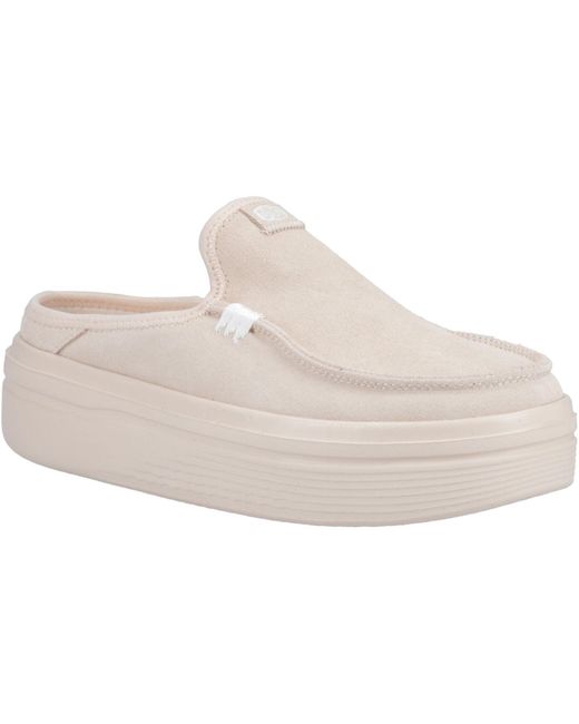 HeyDude White Austin Lift Classic Leather Blush Mules