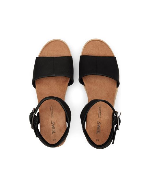 TOMS Black Diana Leather Wedges