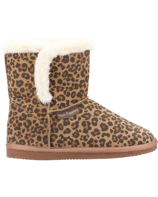 Hush Puppies Brown Ashleigh Suede And Faux Fur Leopard Slippers