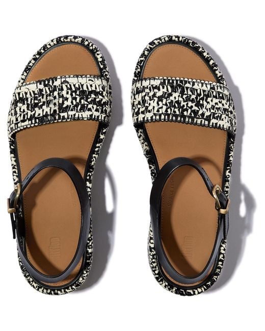 Fitflop Black Platfforms Wedge Faux Suede /Ivory Sandals