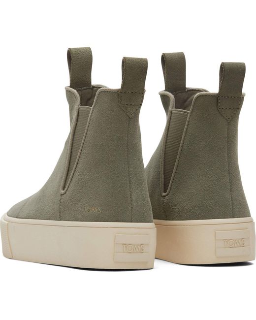 TOMS Green Fenix Platform Leather Vetiver Flat Chelsea Boots