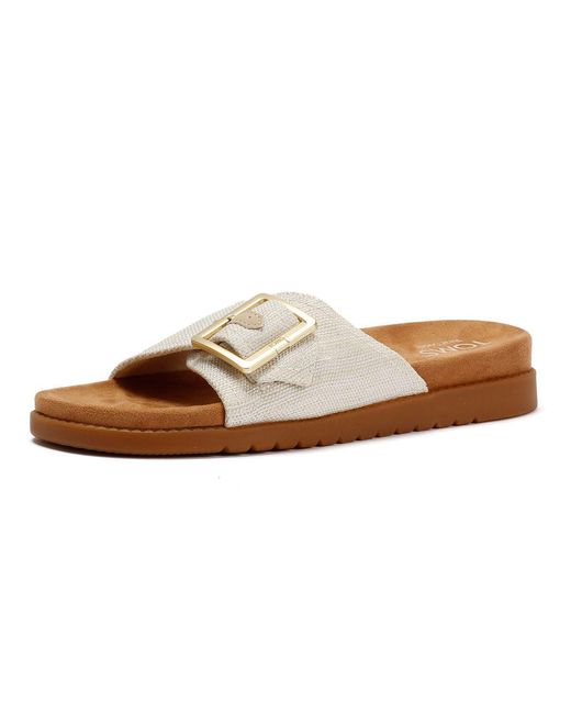 TOMS Brown Marin Slide Textile Natural Sandals