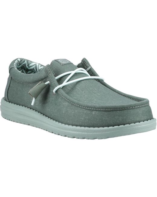 HeyDude Green Wally Canvas 100% Cotton Duck/Iceberg Moccasins Shoes for men