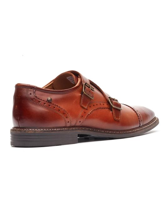 Base London Brown Henley Monk Leather Burnt Double Monk Shoes for men
