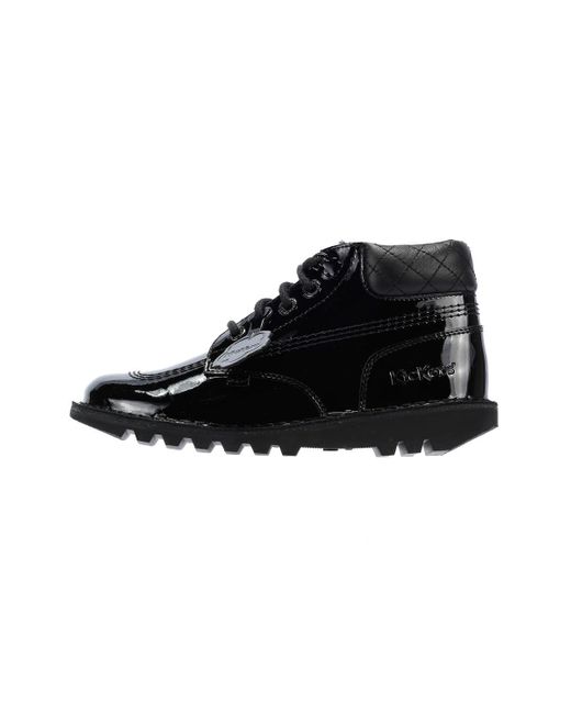 Kickers Black Kick Hi Youth Quilted Patent Shoes