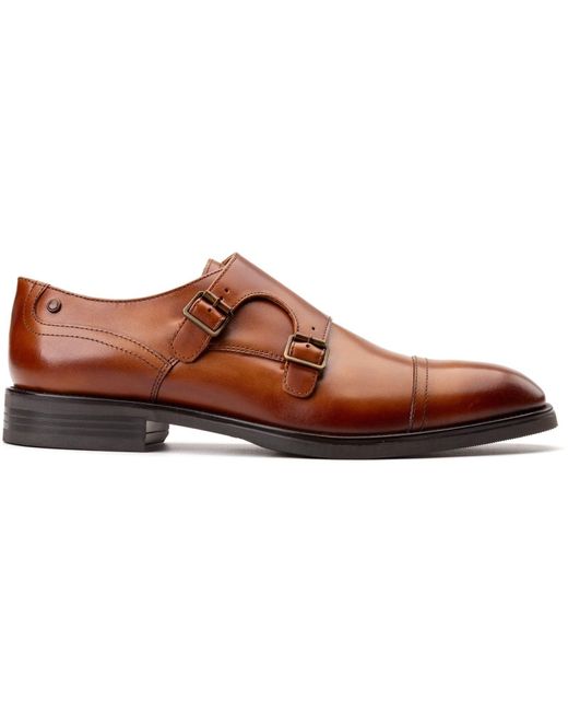 Base London Brown Taper Leather Double Monk Shoes for men