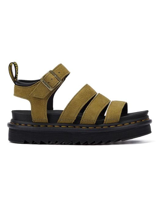 Dr. Martens Black Blaire Tumbled Nubuck Muted Olive Women's Sandals