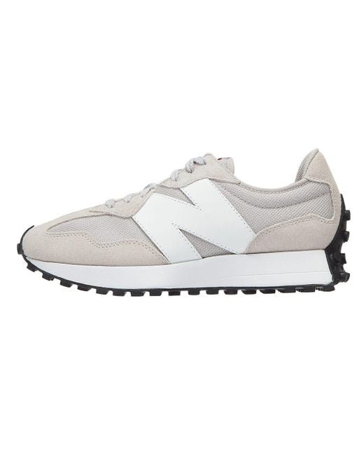 New Balance White Rain Cloud 327 Logo-Stitched Woven Low-Top Trainers