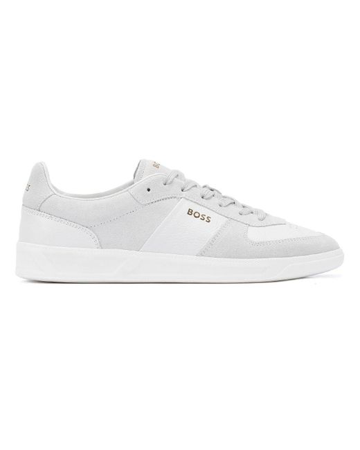 Boss White Brandon Suede/Leather Sneakers for men