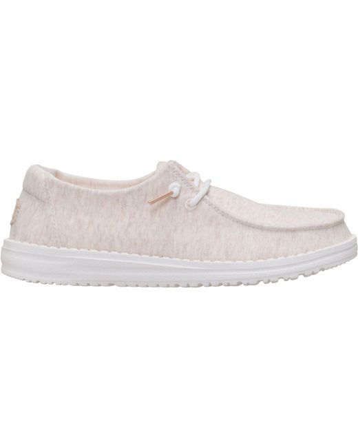 HeyDude White Wendy Stretch Jersey Textile Oatmeal Loafers