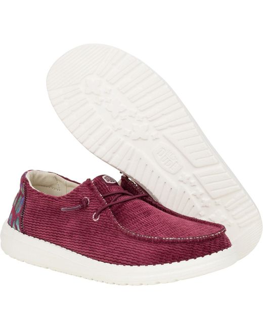 HeyDude Purple Wendy Corduroy Leo Synthetic Burgundy Shoes