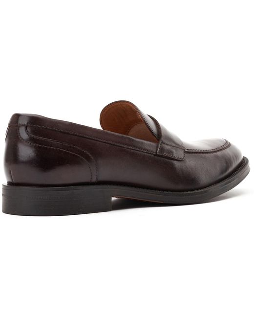 Base London Brown Kennedy Leather Dark Slip-On Shoes for men