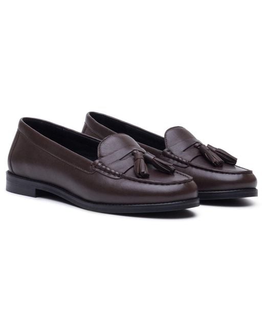 Hush Puppies Blue Connie Leather Chocolate Loafers