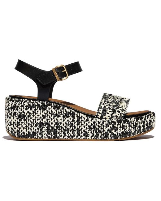 Fitflop Black Platfforms Wedge Faux Suede /Ivory Sandals