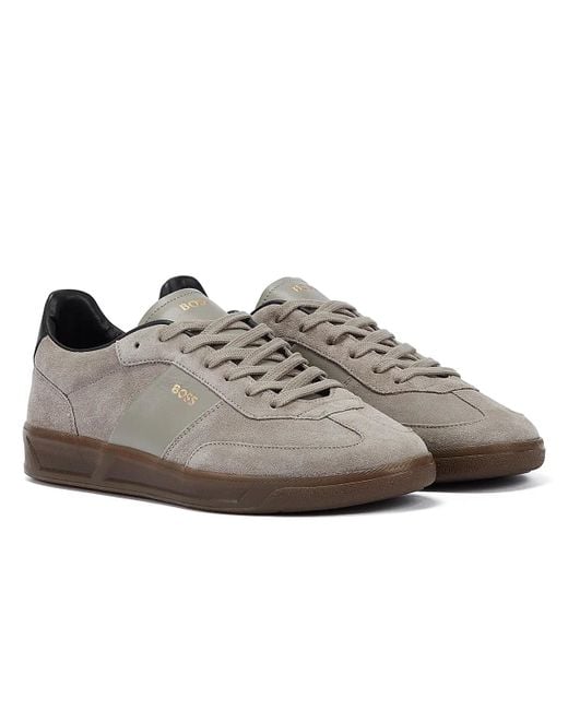 Boss Gray Brandon Tennis Suede Men's Trainers for men