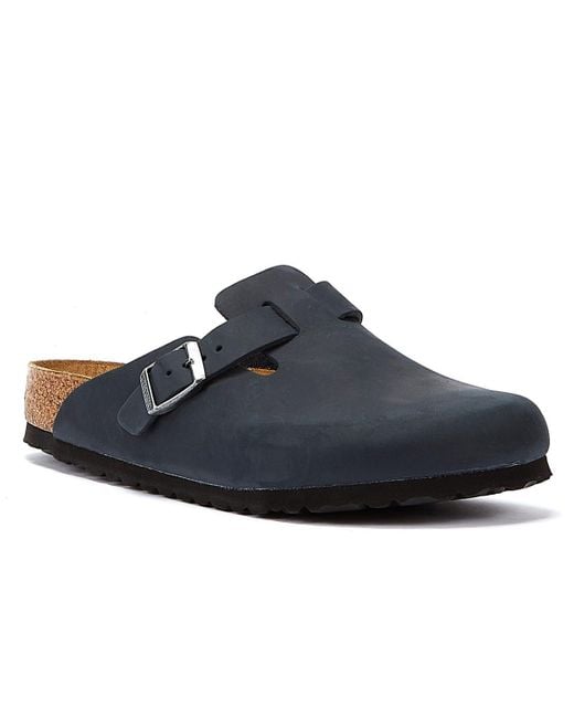 Boston Oiled Nubuck Nero Pantofole di Birkenstock in Blue