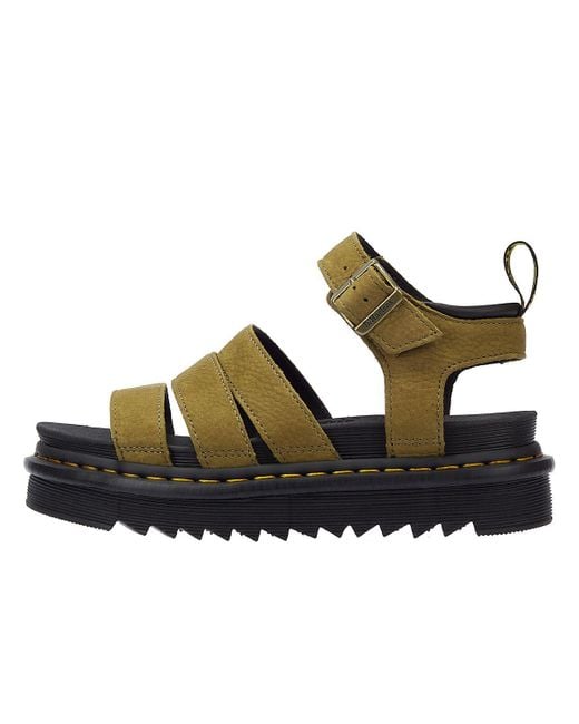 Dr. Martens Black Blaire Tumbled Nubuck Muted Olive Women's Sandals
