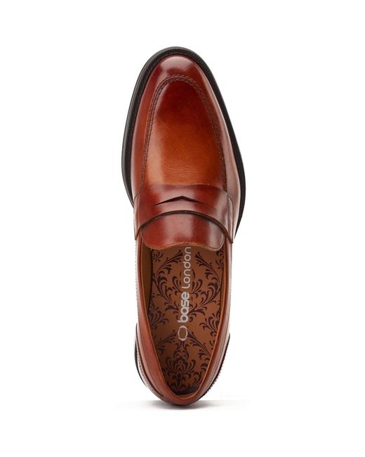 Base London Red Kennedy Leather Burnt Slip-On Shoes for men