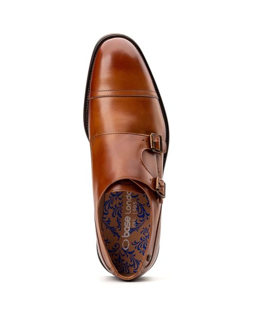Base London Brown Taper Leather Double Monk Shoes for men