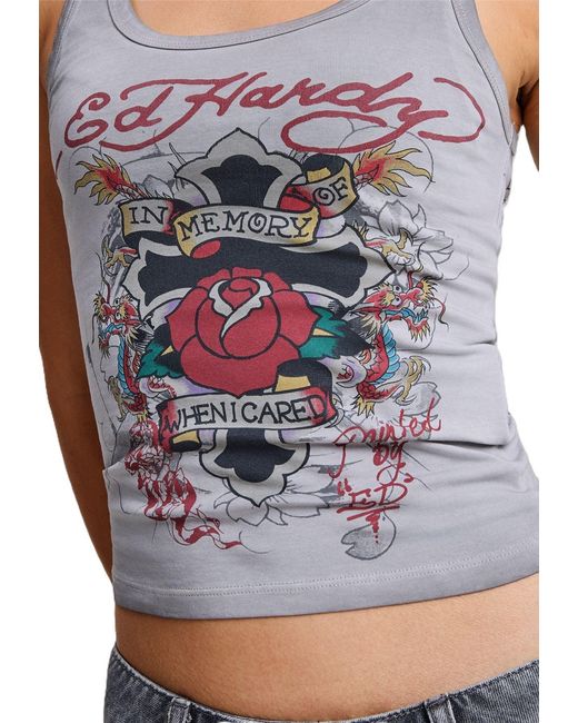 Ed Hardy White Memory Of When I Cared Fitted Vest Top