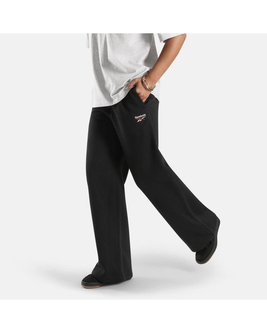 Reebok Black Id 2-Col Logo Wide Leg Pants Cotton Sweatpants