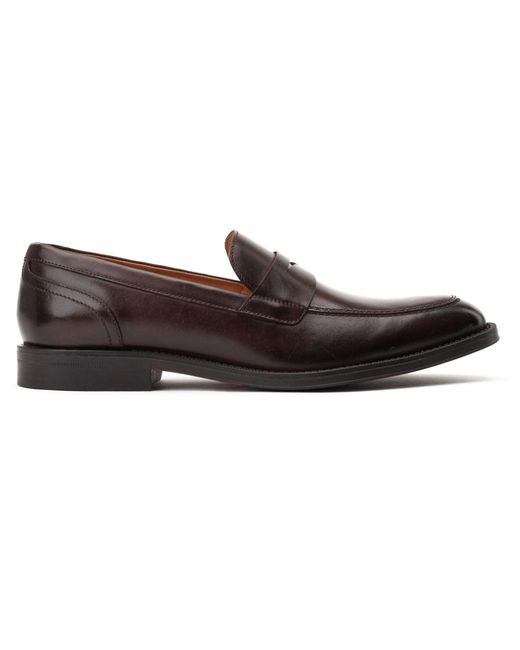Base London Brown Kennedy Leather Dark Slip-On Shoes for men