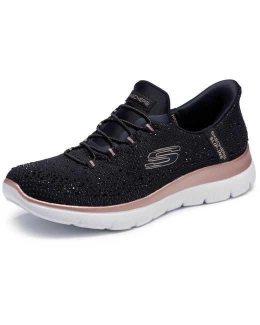 Skechers Black Summits Brilliant Shine Mesh/Rose Trim Trainers
