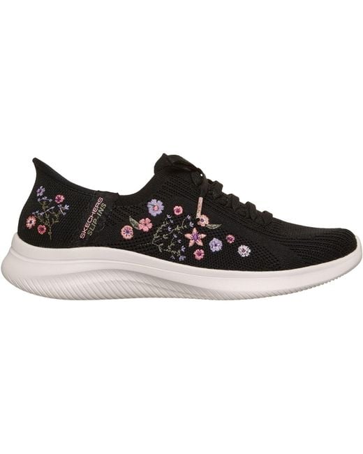 Skechers Black Ultra Flex 4.0 Sweet Petals Textile Knit/Multi Trim Trainers