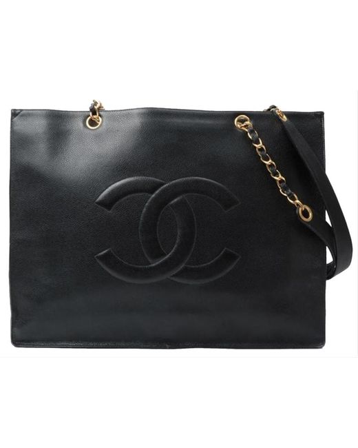 Chanel Shopping Vintage Cc Caviar Leather Tote In Black Lyst