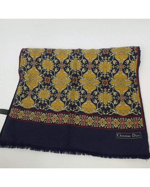 Dior Silk Navy Blue Christian Reversible Printed Stall Scarf Wrap