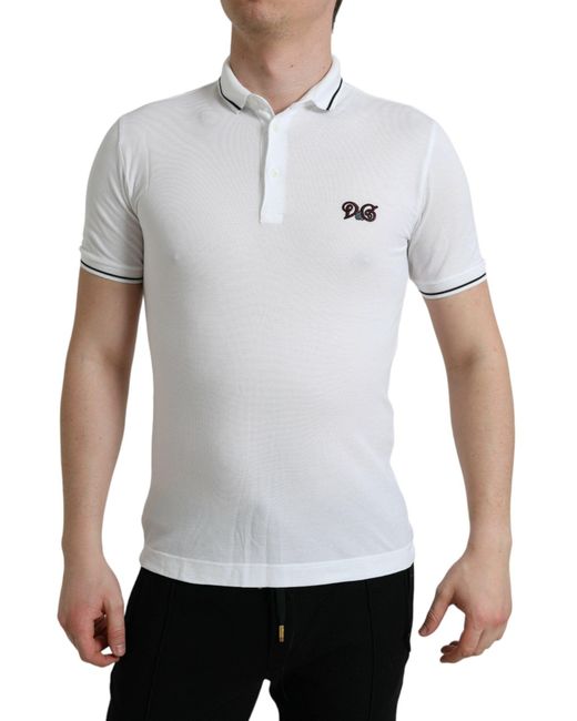 Dolce & Gabbana White Logo Collared Short Sleeves Polo T-Shirt for men