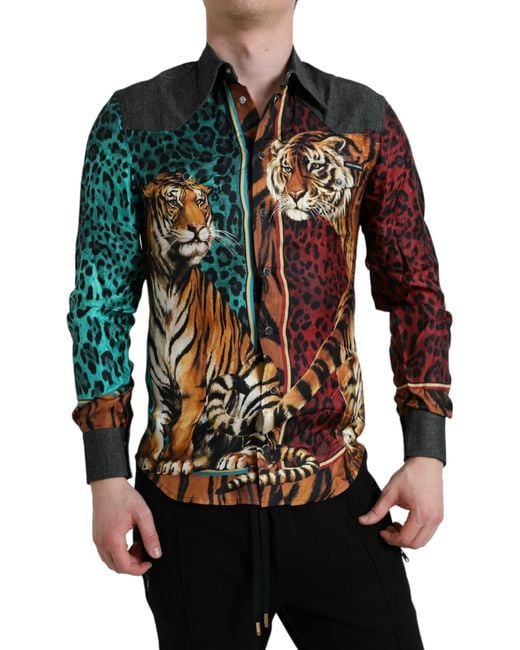 Dolce & Gabbana Red Tiger Button Down Casual Shirt for men