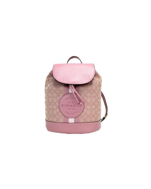 COACH Black Dempsey True Pink Signature Jacquard Canvas Logo Patch Backpack