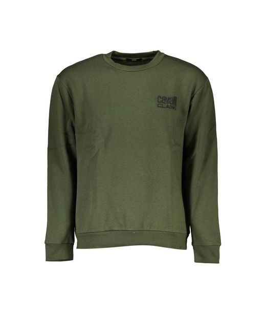 Class Roberto Cavalli Green Chic Embroidered Crew Neck Sweater for men