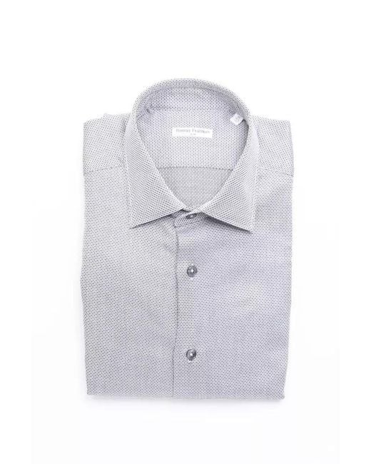 Robert Friedman White Beige Cotton Medium Slim Collar Shirt for men
