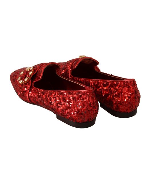 Dolce & Gabbana Red Sequin Crystal Flat Loafers Shoes | Lyst