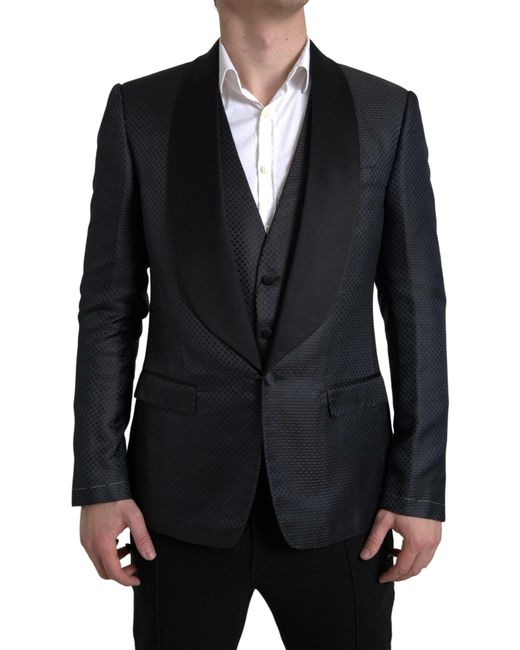 Dolce & Gabbana Black Jacquard 2 Piece Single Breasted Suit for men