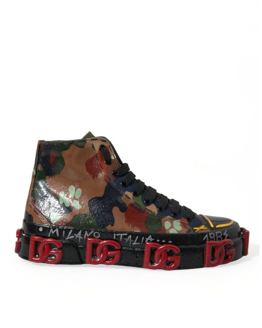 Dolce & Gabbana Brown Multicolor Camouflage High Top Sneakers Shoes for men
